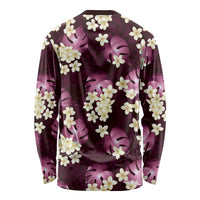 Pink Tropical Hawaii Long Sleeve Shirt Seamless Monstera Plumeria Hawaiian Pattern - Polynesian Pride