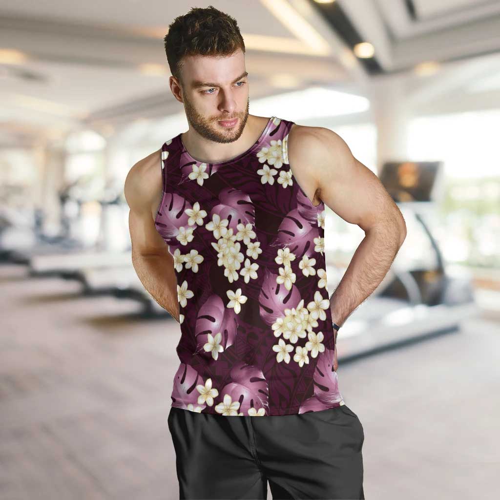 Pink Tropical Hawaii Men Tank Top Seamless Monstera Plumeria Hawaiian Pattern - Polynesian Pride