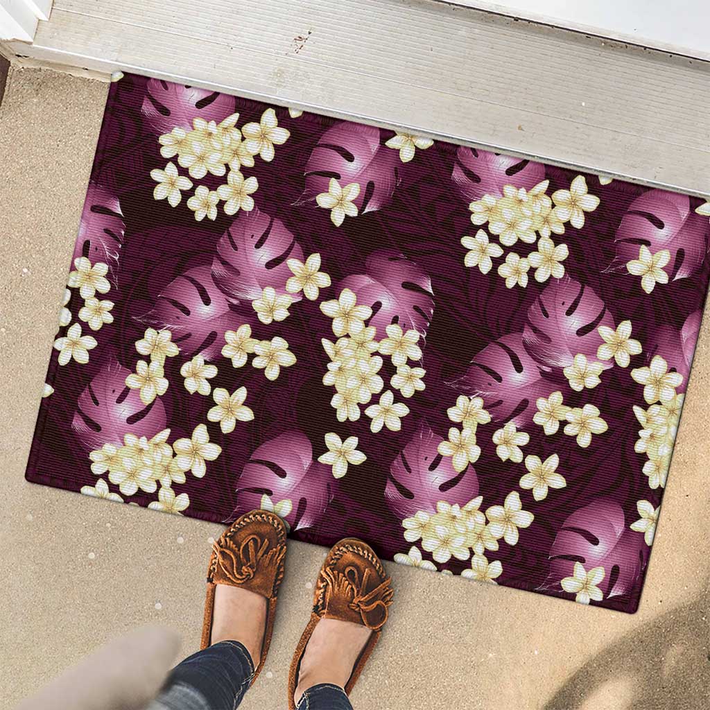Pink Tropical Hawaii Rubber Doormat Seamless Monstera Plumeria Hawaiian Pattern - Polynesian Pride