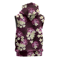 Pink Tropical Hawaii Sleeveless Hoodie Seamless Monstera Plumeria Hawaiian Pattern - Polynesian Pride
