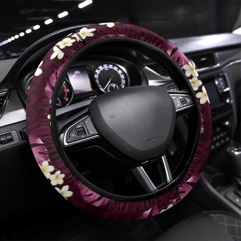 Pink Tropical Hawaii Steering Wheel Cover Seamless Monstera Plumeria Hawaiian Pattern - Polynesian Pride