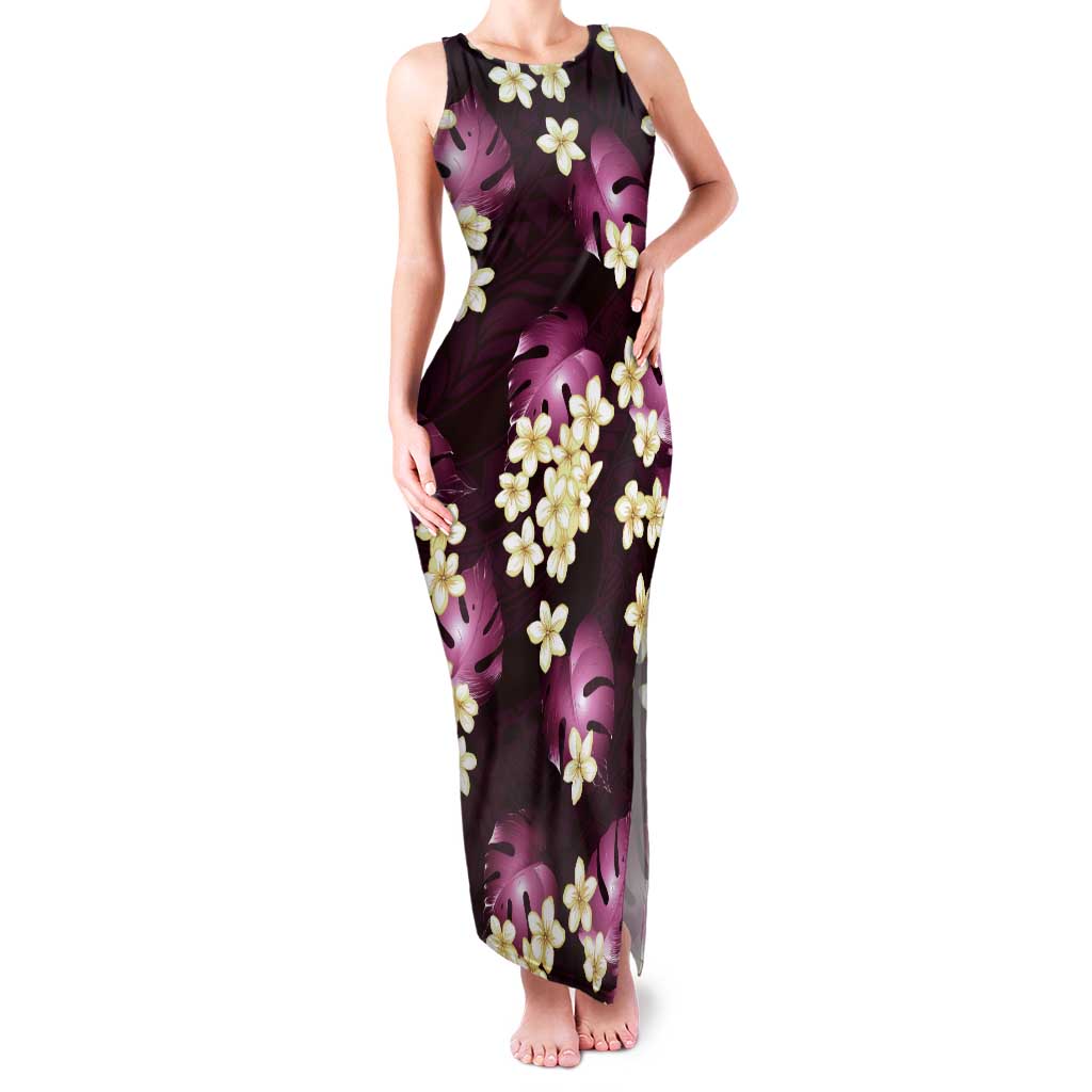 Pink Tropical Hawaii Tank Maxi Dress Seamless Monstera Plumeria Hawaiian Pattern - Polynesian Pride