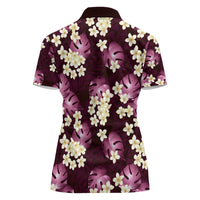 Pink Tropical Hawaii Women Polo Shirt Seamless Monstera Plumeria Hawaiian Pattern - Polynesian Pride