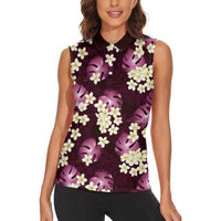 Pink Tropical Hawaii Women Sleeveless Polo Shirt Seamless Monstera Plumeria Hawaiian Pattern - Polynesian Pride