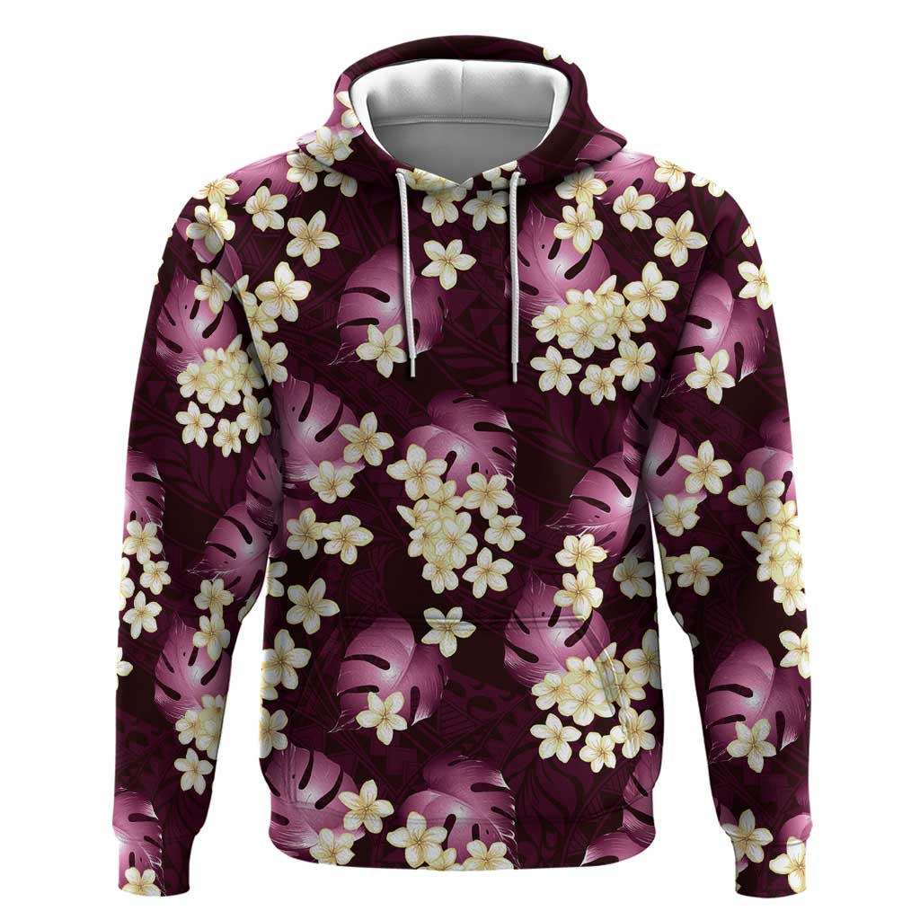 Pink Tropical Hawaii Zip Hoodie Seamless Monstera Plumeria Hawaiian Pattern - Polynesian Pride