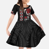 Aotearoa Toitu Te Tiriti Family Matching Summer Maxi Dress and Hawaiian Shirt Honour The Treaty Maori Haka LT14 Daughter's Dress Black - Polynesian Pride
