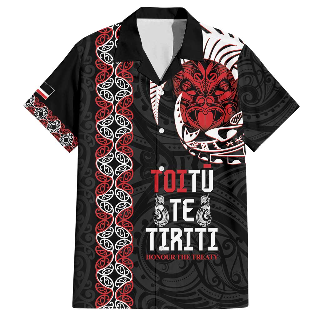 Aotearoa Toitu Te Tiriti Family Matching Summer Maxi Dress and Hawaiian Shirt Honour The Treaty Maori Haka LT14 Dad's Shirt - Short Sleeve Black - Polynesian Pride