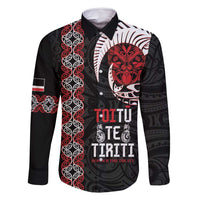 Aotearoa Toitu Te Tiriti Family Matching Tank Maxi Dress and Hawaiian Shirt Honour The Treaty Maori Haka LT14 Dad's Shirt - Long Sleeve Black - Polynesian Pride