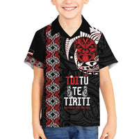 Aotearoa Toitu Te Tiriti Family Matching Tank Maxi Dress and Hawaiian Shirt Honour The Treaty Maori Haka LT14 Son's Shirt Black - Polynesian Pride