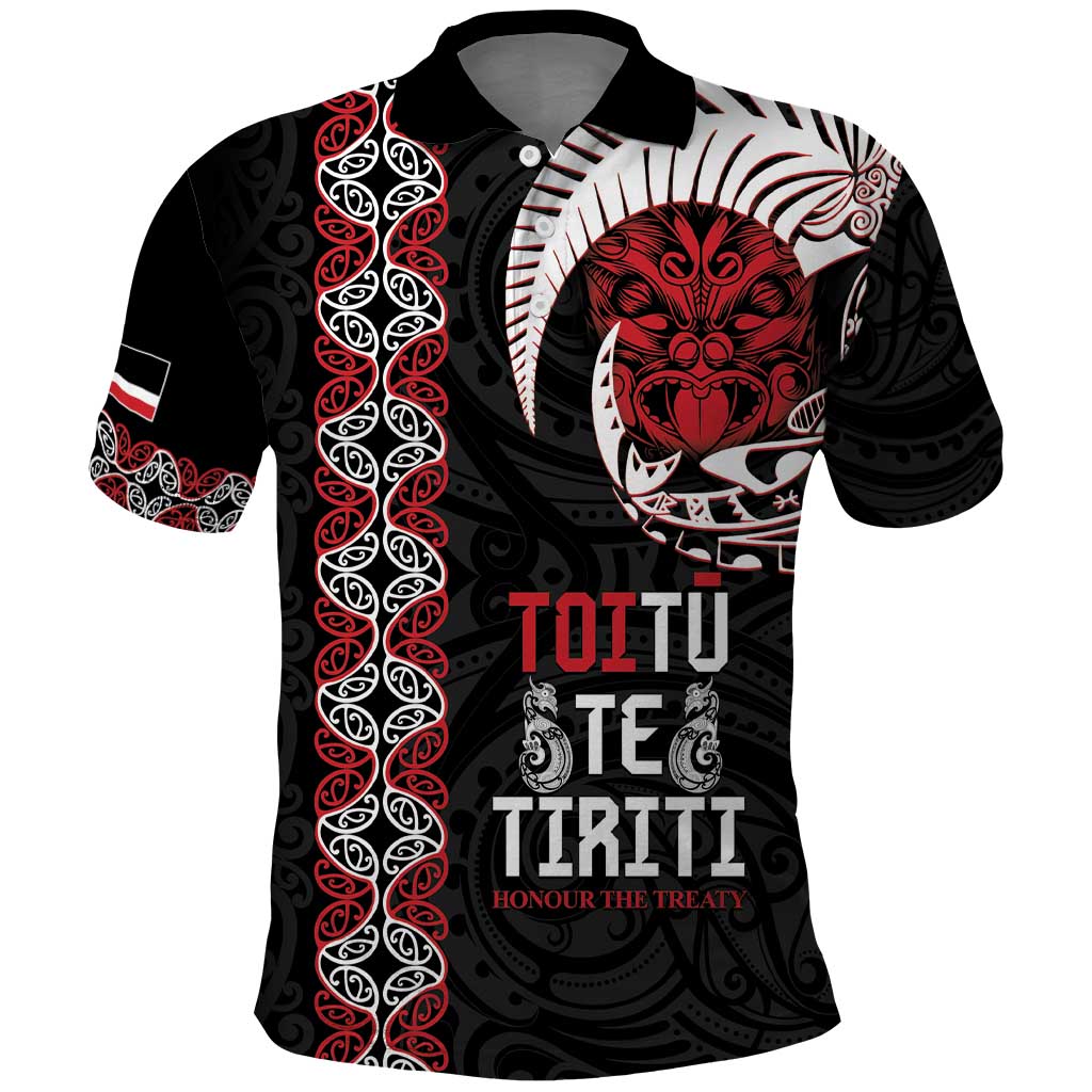 Aotearoa Toitu Te Tiriti Polo Shirt Honour The Treaty Maori Haka LT14 Black - Polynesian Pride