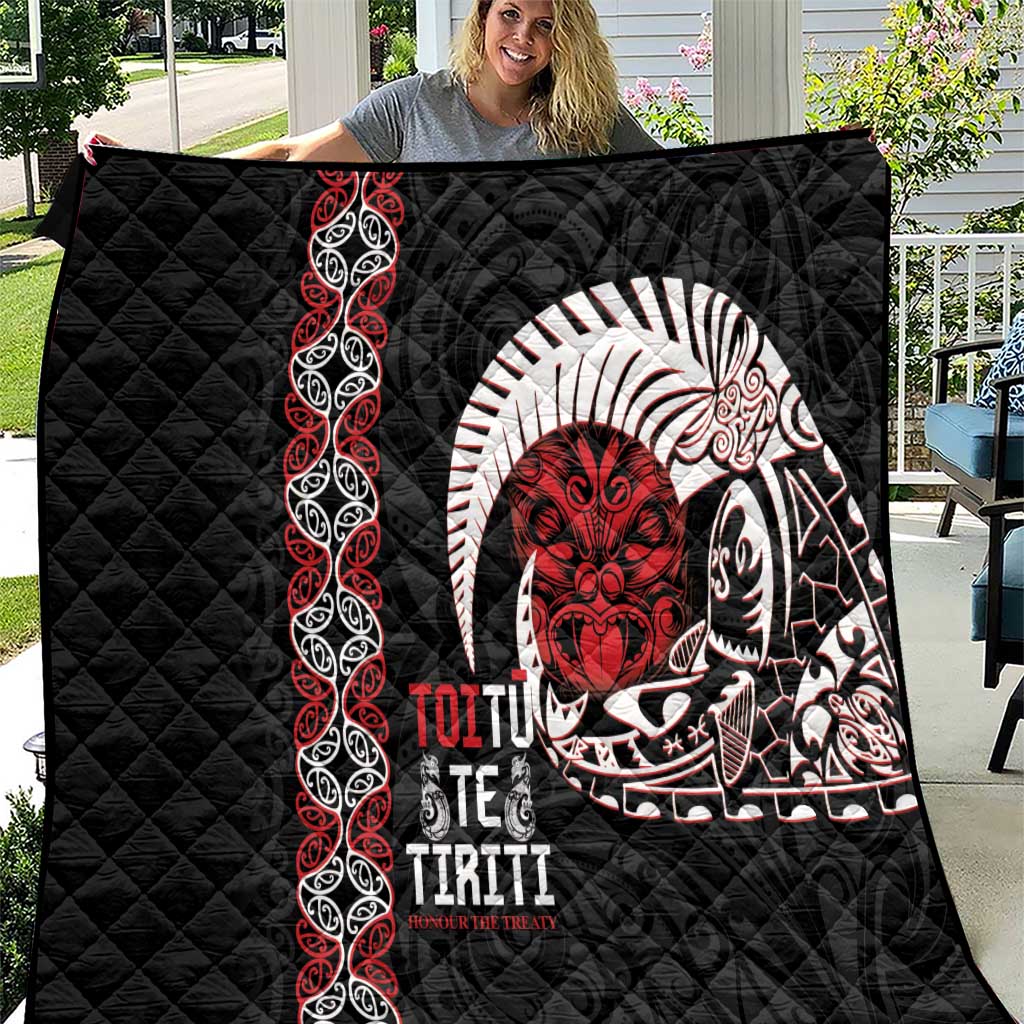 Aotearoa Toitu Te Tiriti Quilt Honour The Treaty Maori Haka LT14 Black - Polynesian Pride