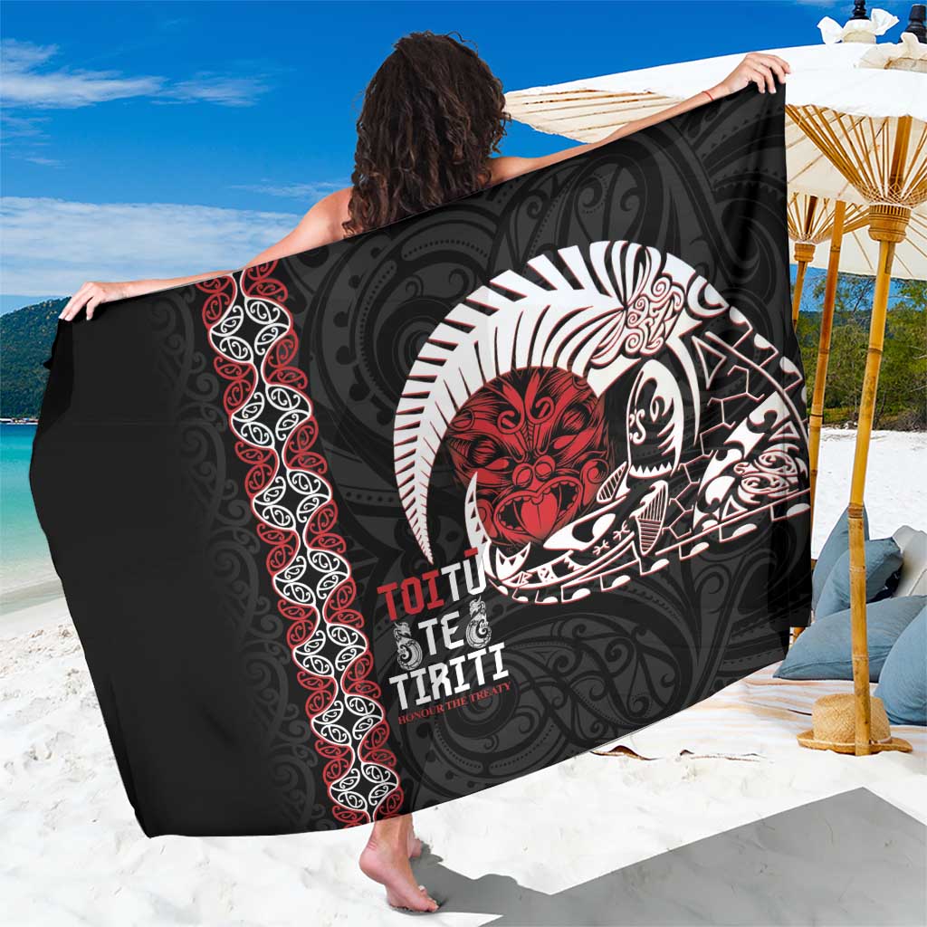Aotearoa Toitu Te Tiriti Sarong Honour The Treaty Maori Haka LT14 One Size 44 x 66 inches Black - Polynesian Pride