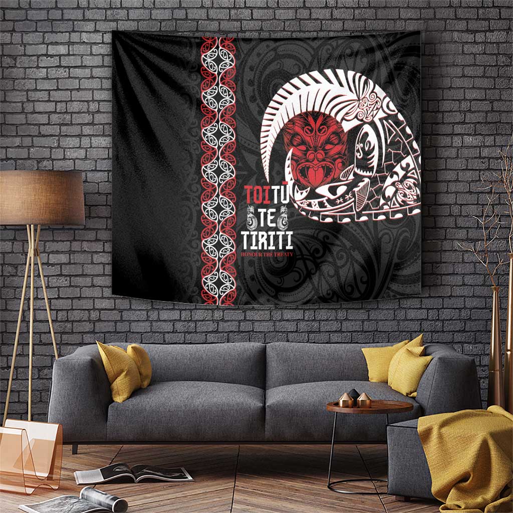 Aotearoa Toitu Te Tiriti Tapestry Honour The Treaty Maori Haka LT14 Black - Polynesian Pride