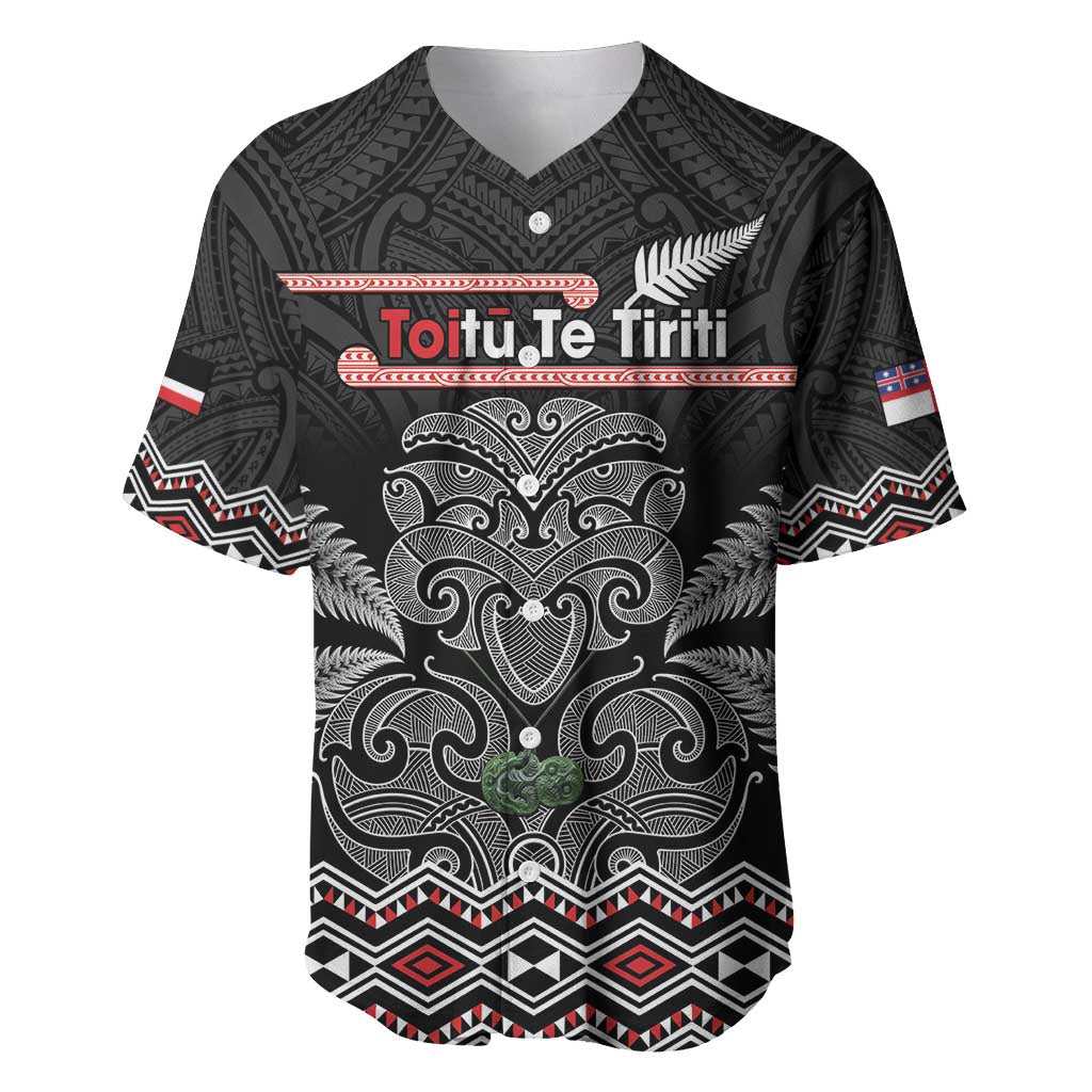 Aotearoa Toitu Te Tiriti Baseball Jersey Stand Together! Stand Stronger! - NZ Tiki LT14 Black - Polynesian Pride