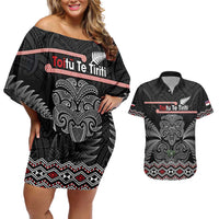 Aotearoa Toitu Te Tiriti Couples Matching Off Shoulder Short Dress and Hawaiian Shirt Stand Together! Stand Stronger! - NZ Tiki