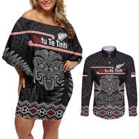 Aotearoa Toitu Te Tiriti Couples Matching Off Shoulder Short Dress and Long Sleeve Button Shirt Stand Together! Stand Stronger! - NZ Tiki
