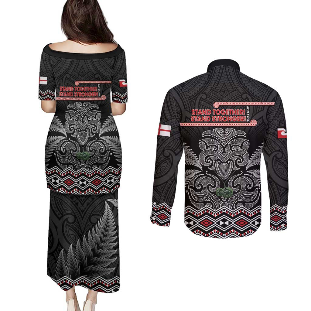 Aotearoa Toitu Te Tiriti Couples Matching Puletasi and Long Sleeve Button Shirt Stand Together! Stand Stronger! - NZ Tiki