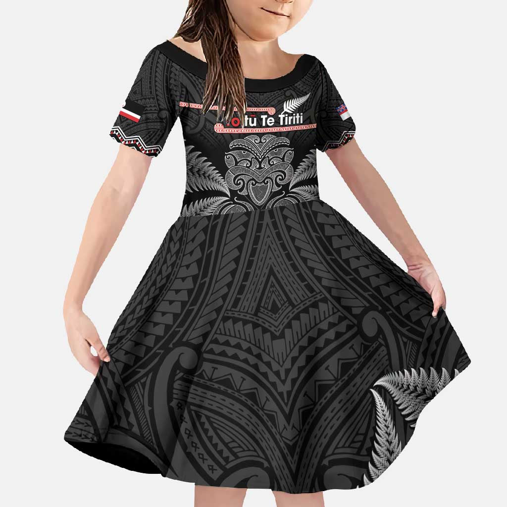 Aotearoa Toitu Te Tiriti Family Matching Tank Maxi Dress and Hawaiian Shirt Stand Together! Stand Stronger! - NZ Tiki LT14 Daughter's Dress Black - Polynesian Pride