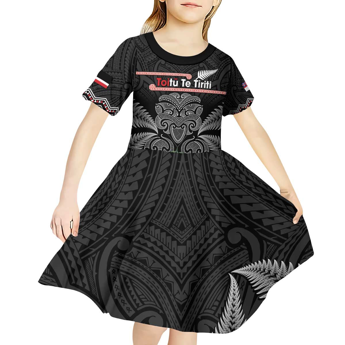 Aotearoa Toitu Te Tiriti Kid Short Sleeve Dress Stand Together! Stand Stronger! - NZ Tiki