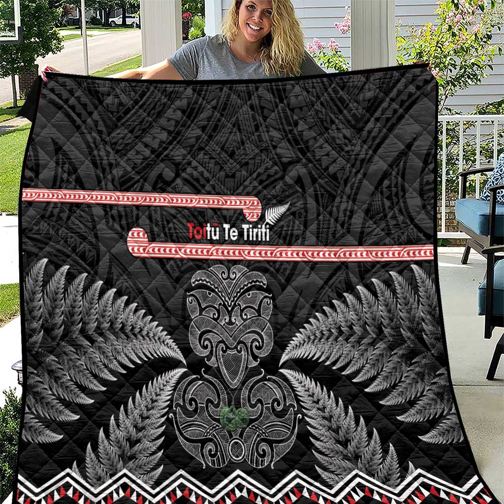 Aotearoa Toitu Te Tiriti Quilt Stand Together! Stand Stronger! - NZ Tiki LT14 Black - Polynesian Pride