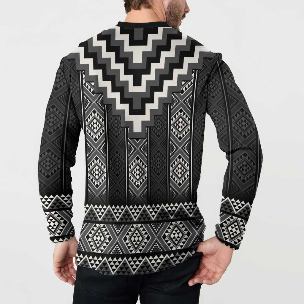 Black Taniko Aotearoa Button Sweatshirt Niho Taniwha Mix Poutama LT14 - Polynesian Pride