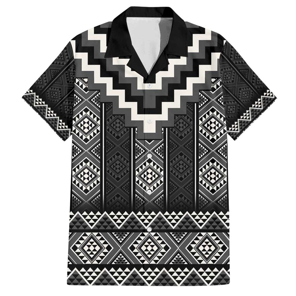 Black Taniko Aotearoa Family Matching Summer Maxi Dress and Hawaiian Shirt Niho Taniwha Mix Poutama LT14 Dad's Shirt - Short Sleeve Black - Polynesian Pride