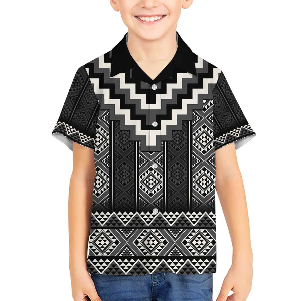 Black Taniko Aotearoa Kid Hawaiian Shirt Niho Taniwha Mix Poutama LT14 Kid Black - Polynesian Pride