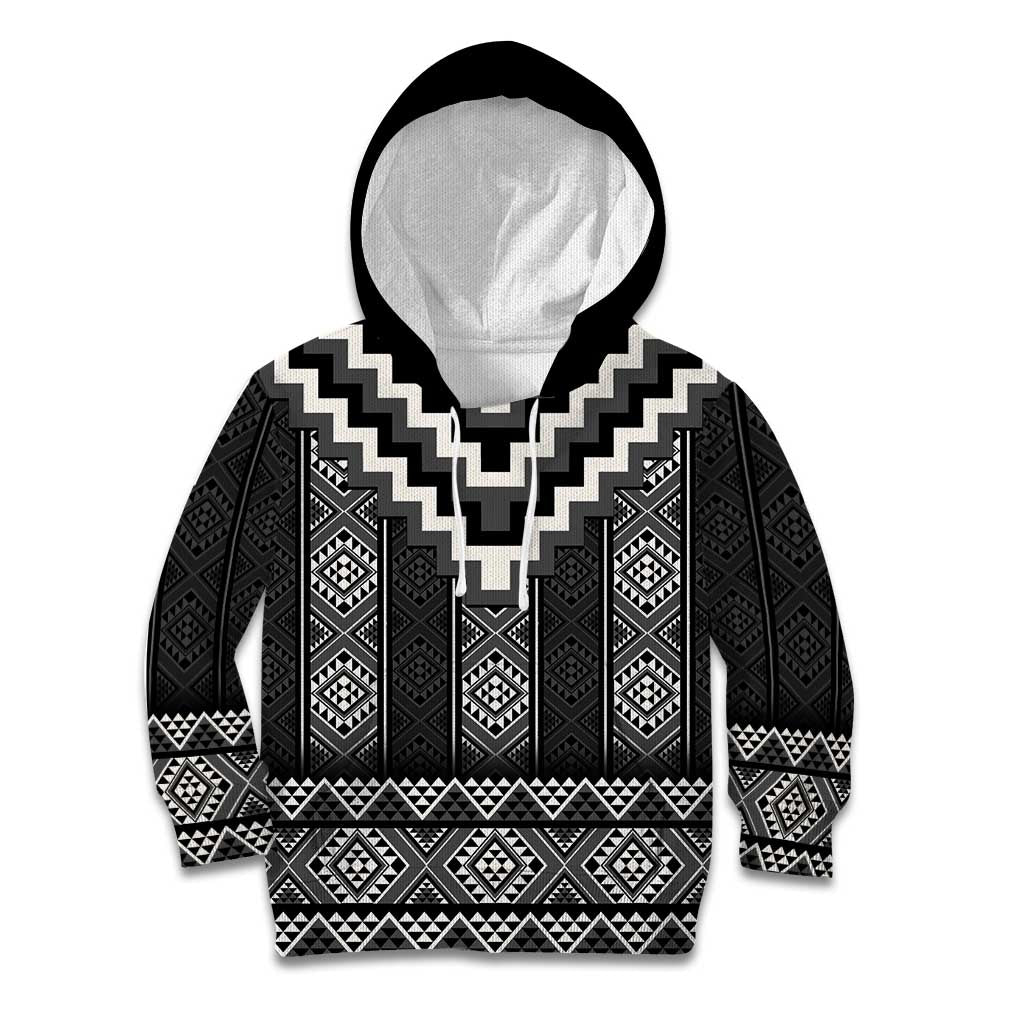 Black Taniko Aotearoa Kid Hoodie Niho Taniwha Mix Poutama LT14 Hoodie Black - Polynesian Pride