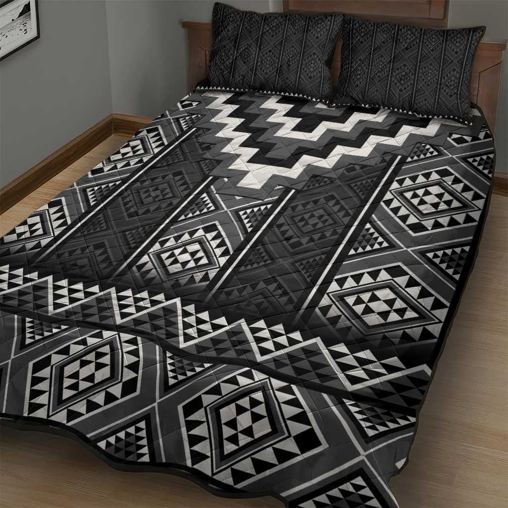 Black Taniko Aotearoa Quilt Bed Set Niho Taniwha Mix Poutama LT14