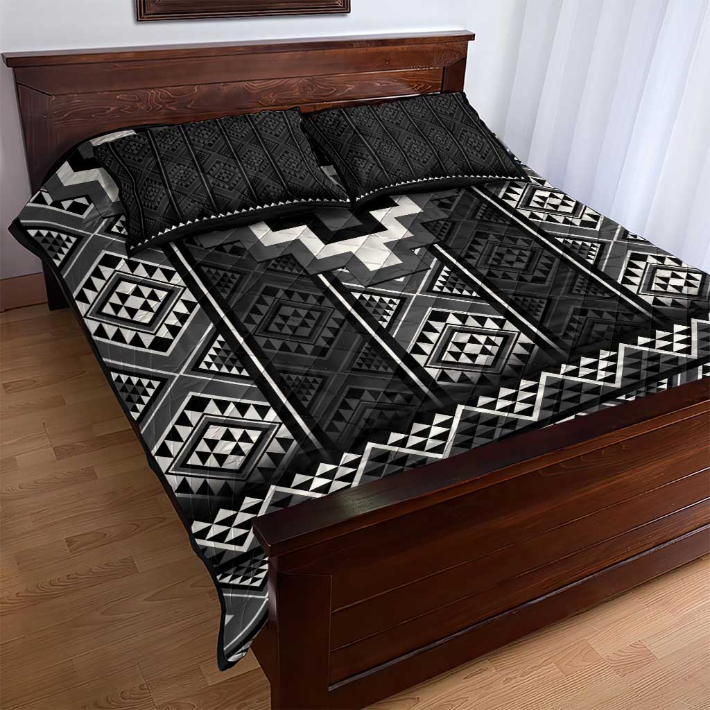 Black Taniko Aotearoa Quilt Bed Set Niho Taniwha Mix Poutama LT14