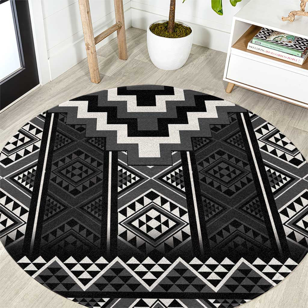 Black Taniko Aotearoa Round Carpet Niho Taniwha Mix Poutama LT14 Black - Polynesian Pride