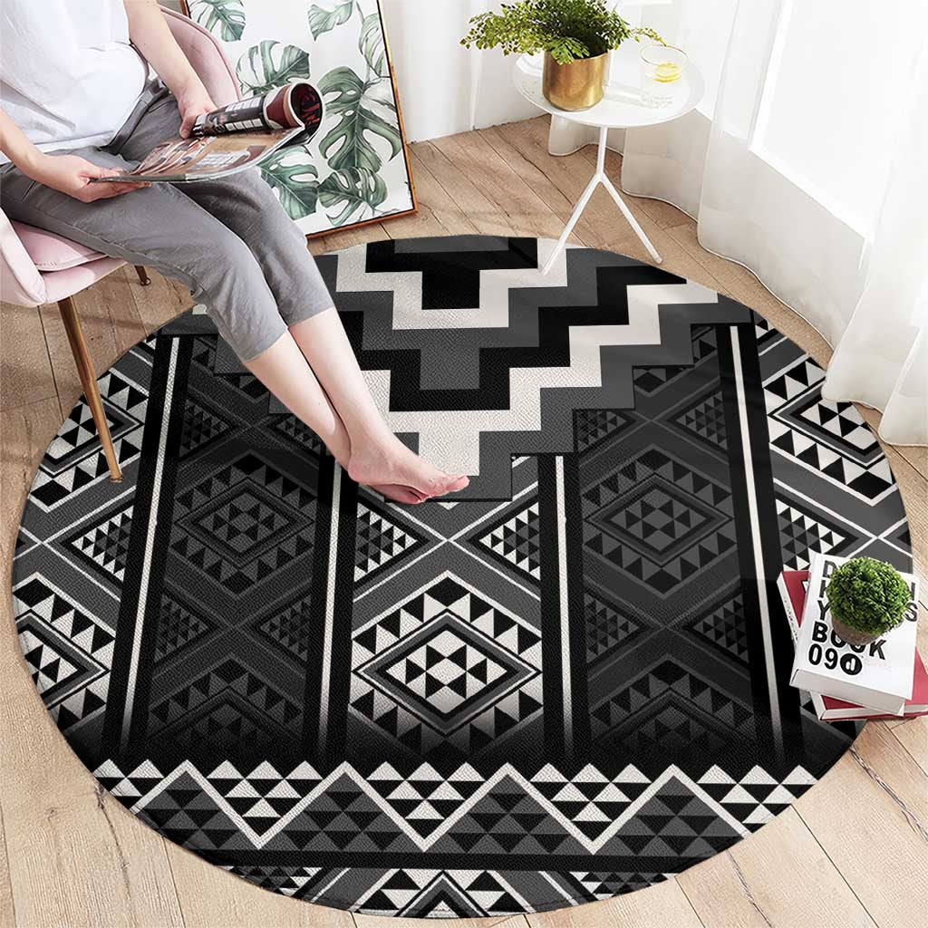Black Taniko Aotearoa Round Carpet Niho Taniwha Mix Poutama LT14 - Polynesian Pride