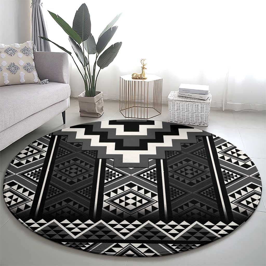Black Taniko Aotearoa Round Carpet Niho Taniwha Mix Poutama LT14 - Polynesian Pride