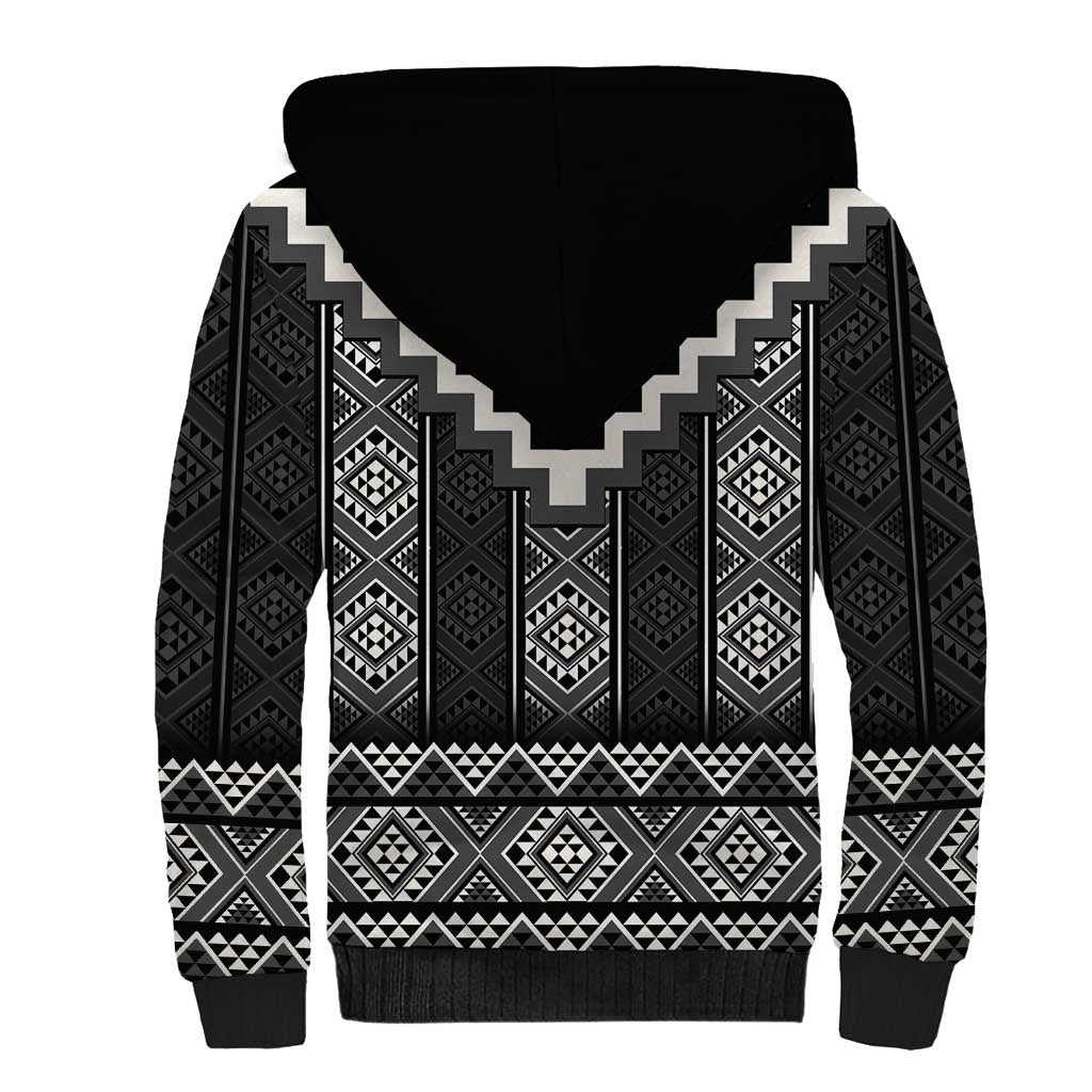 Black Taniko Aotearoa Sherpa Hoodie Niho Taniwha Mix Poutama LT14