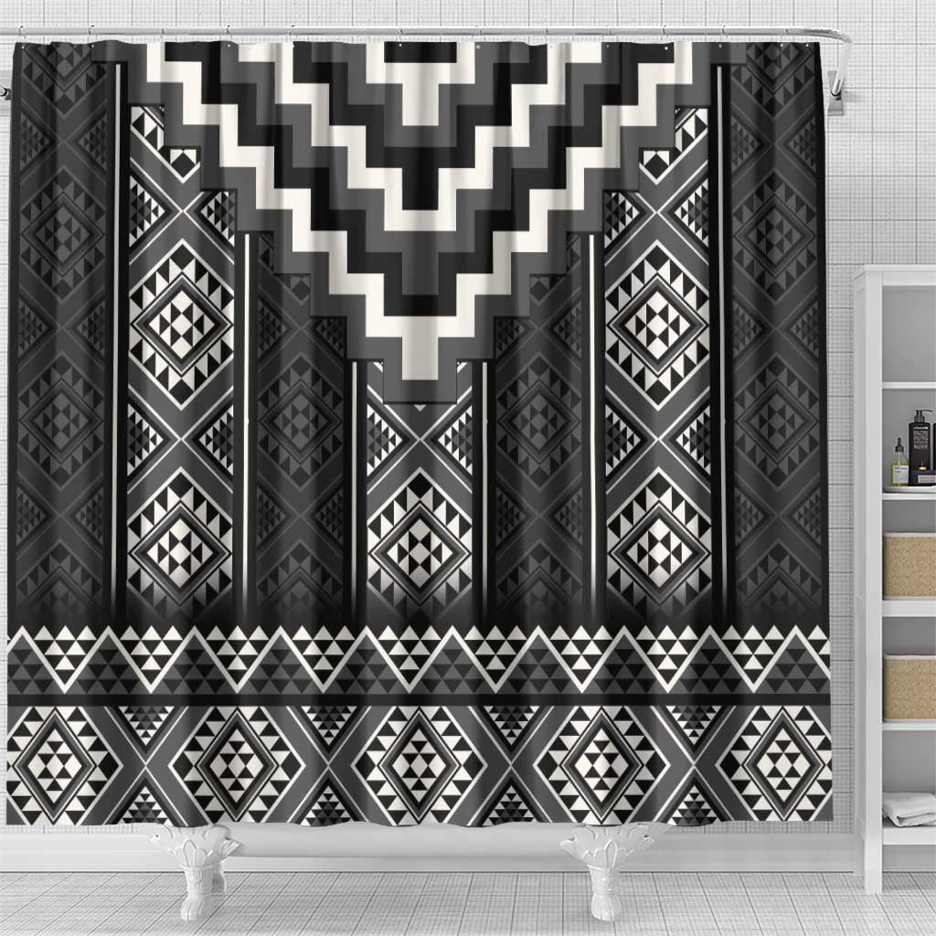 Black Taniko Aotearoa Shower Curtain Niho Taniwha Mix Poutama LT14