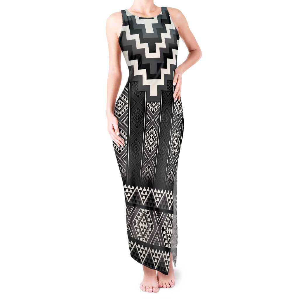 Black Taniko Aotearoa Tank Maxi Dress Niho Taniwha Mix Poutama LT14 Women Black - Polynesian Pride