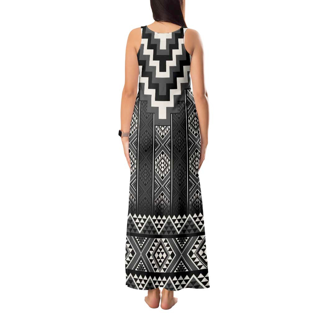 Black Taniko Aotearoa Tank Maxi Dress Niho Taniwha Mix Poutama LT14 - Polynesian Pride