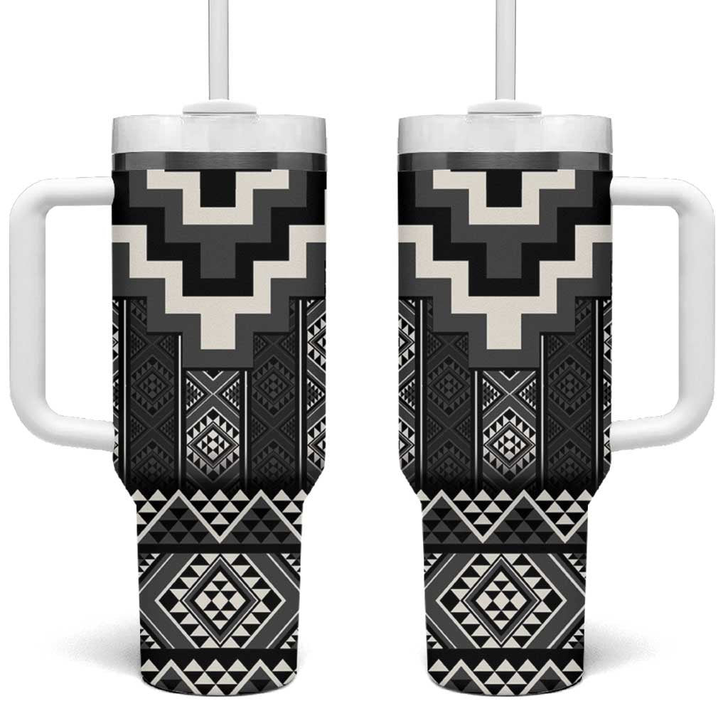 Black Taniko Aotearoa Tumbler With Handle Niho Taniwha Mix Poutama LT14