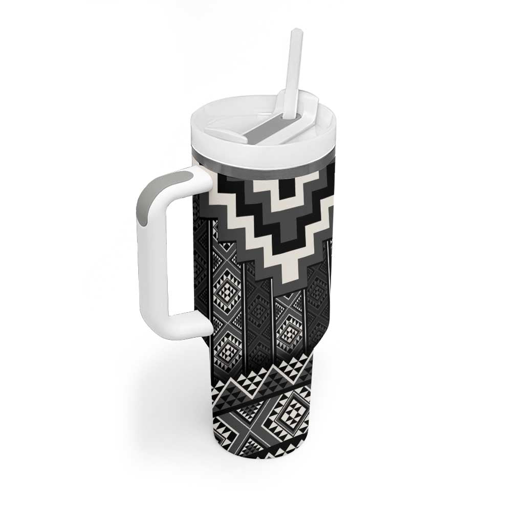 Black Taniko Aotearoa Tumbler With Handle Niho Taniwha Mix Poutama LT14