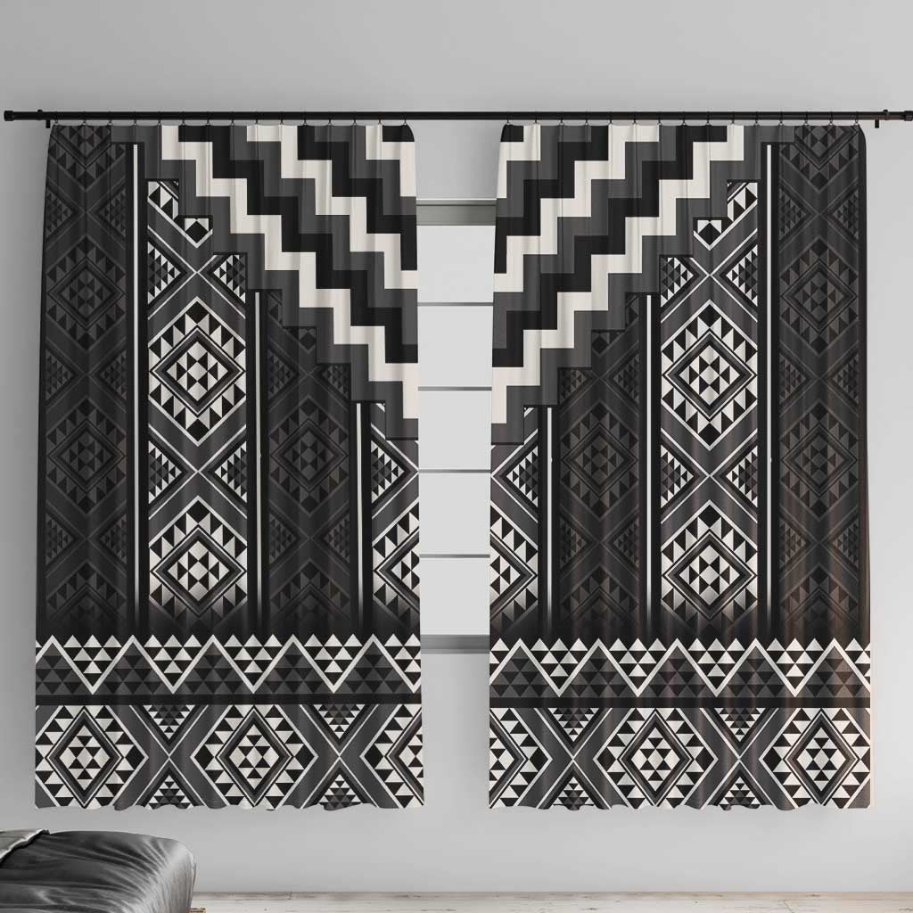 Black Taniko Aotearoa Window Curtain Niho Taniwha Mix Poutama LT14 With Hooks Black - Polynesian Pride