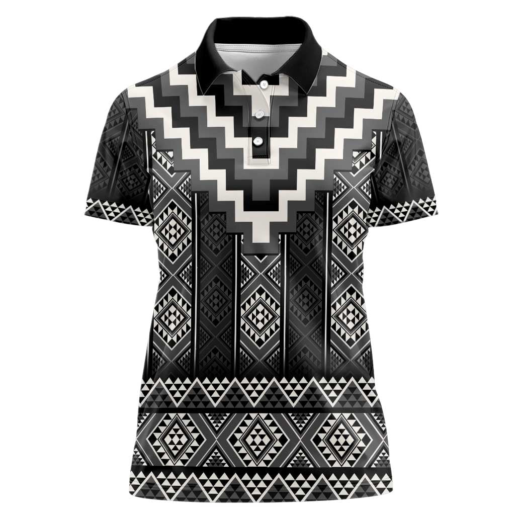 Black Taniko Aotearoa Women Polo Shirt Niho Taniwha Mix Poutama LT14