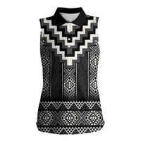 Black Taniko Aotearoa Women Sleeveless Polo Shirt Niho Taniwha Mix Poutama LT14