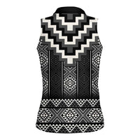 Black Taniko Aotearoa Women Sleeveless Polo Shirt Niho Taniwha Mix Poutama LT14