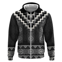 Black Taniko Aotearoa Zip Hoodie Niho Taniwha Mix Poutama LT14 Zip Hoodie Black - Polynesian Pride