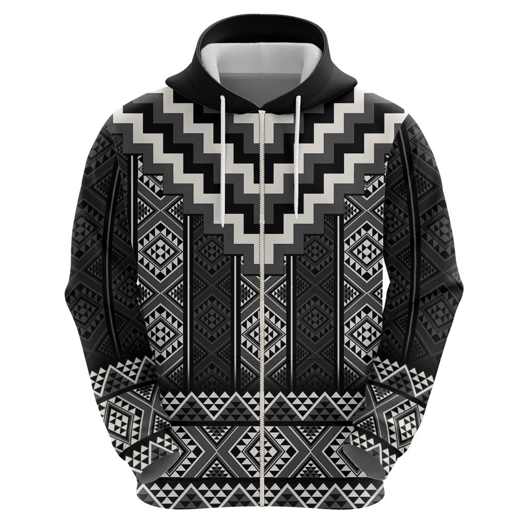 Black Taniko Aotearoa Zip Hoodie Niho Taniwha Mix Poutama LT14 - Polynesian Pride