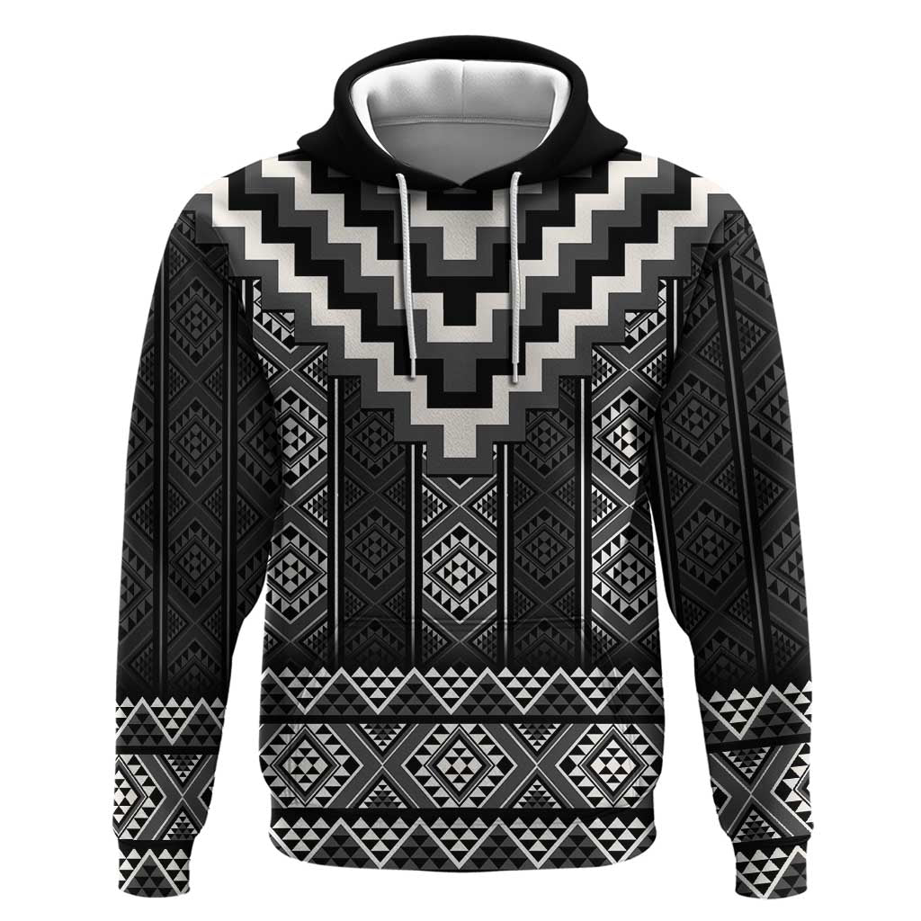 Black Taniko Aotearoa Zip Hoodie Niho Taniwha Mix Poutama LT14 Pullover Hoodie Black - Polynesian Pride
