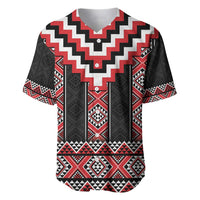 Red Taniko Aotearoa Baseball Jersey Niho Taniwha Mix Poutama LT14 Red - Polynesian Pride