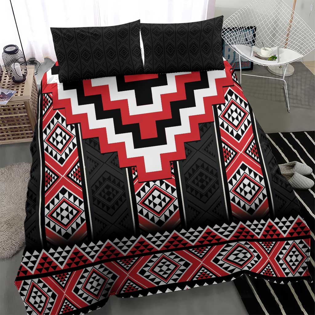 Red Taniko Aotearoa Bedding Set Niho Taniwha Mix Poutama LT14