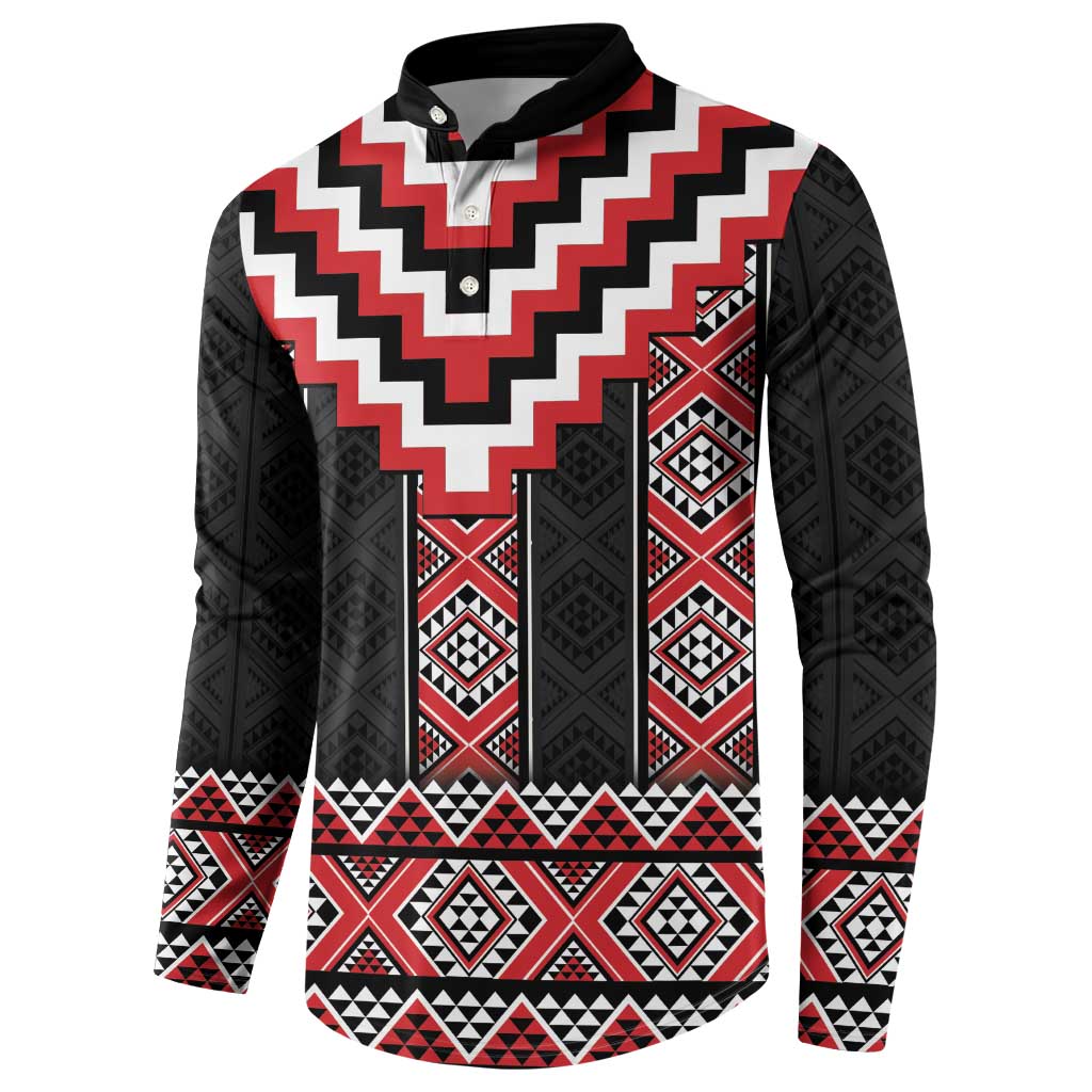 Red Taniko Aotearoa Button Sweatshirt Niho Taniwha Mix Poutama LT14 - Polynesian Pride