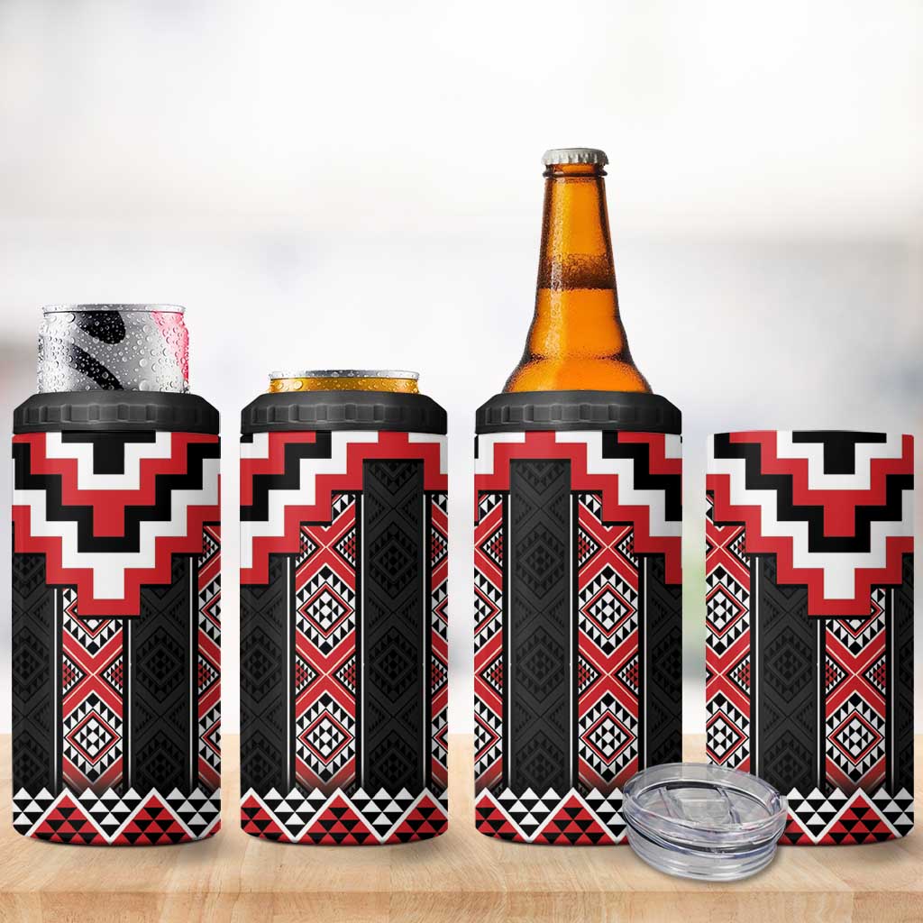 Red Taniko Aotearoa 4 in 1 Can Cooler Tumbler Niho Taniwha Mix Poutama LT14